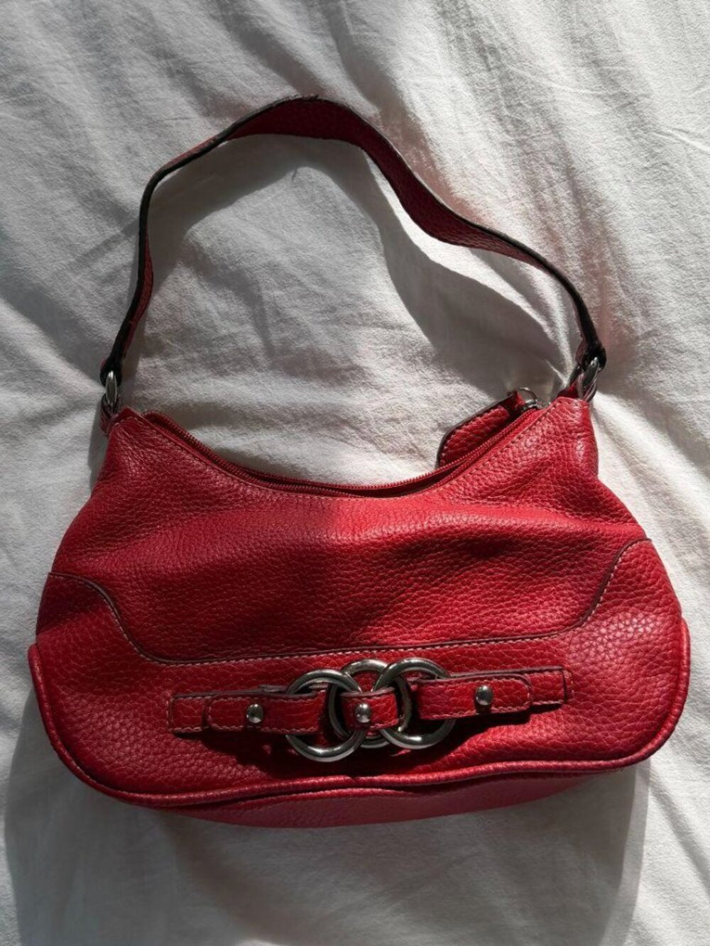 Wilson Leather shoulder Purse - Red & Silver